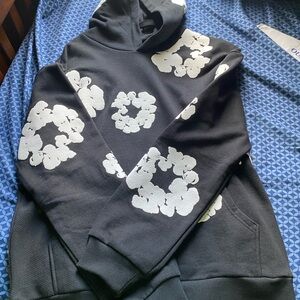 Black Hoodie with White Floral Design